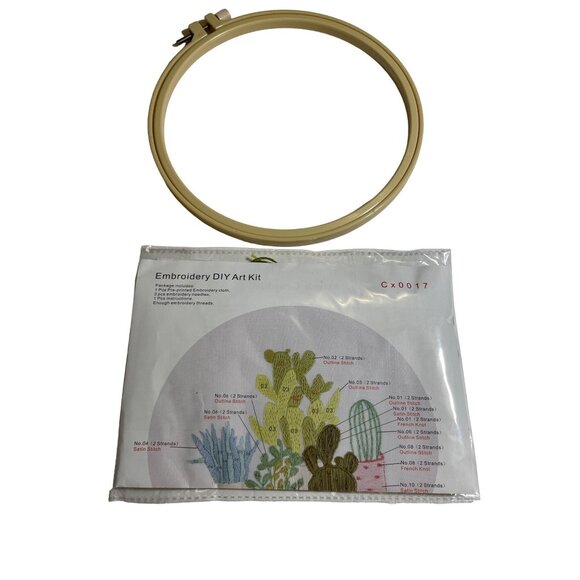 Embroidery DIY Art Kit CACTUS IN POTS Hoop Cloth Needles Thread NEW IN PACKAGE - Picture 1 of 4